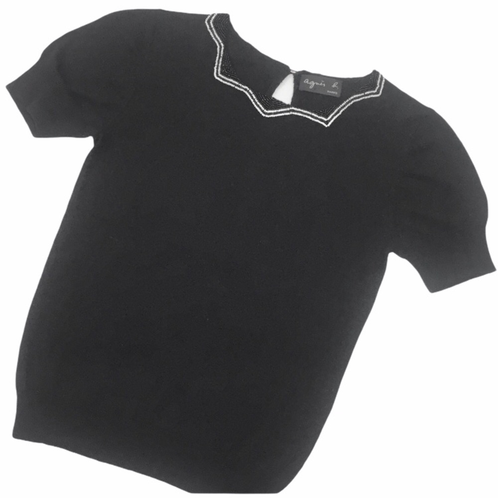 NWT Agnes B beaded collar silk cashmere knit Top